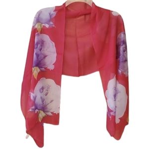 Sanhe NWT Womans Sheer Chiffon Pink Floral Scarf‎